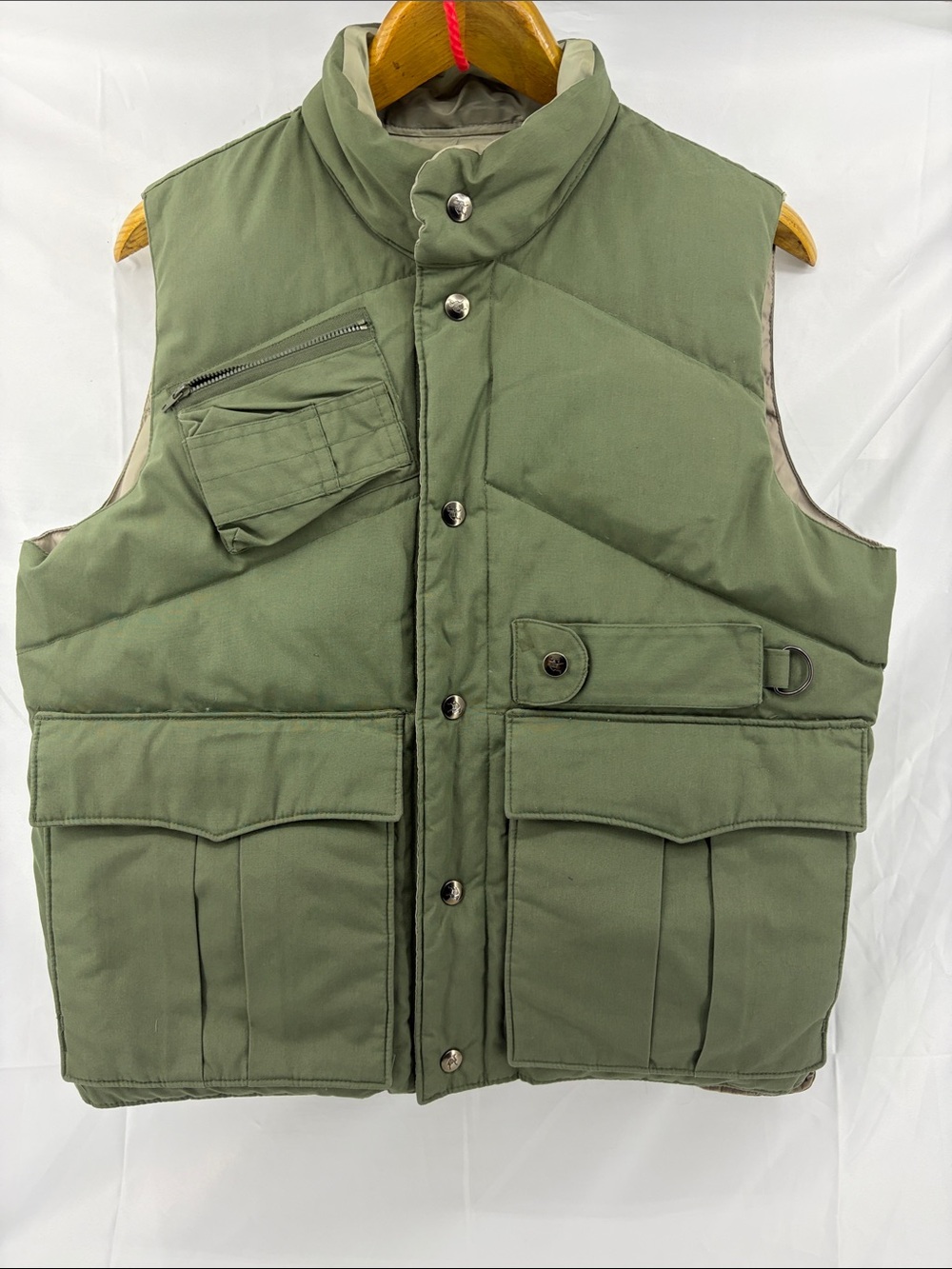 Vintage 80s Camel Goose Down Olive Khaki Reversible Utility Puffer Jacket, sz M